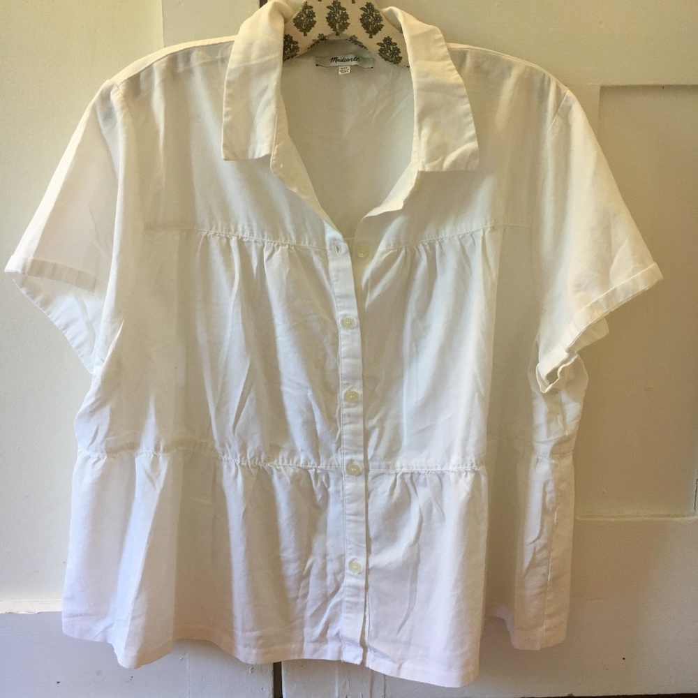 Madewell White Peplum Button-Up Top